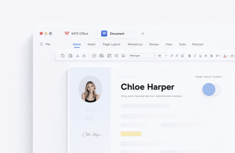 WPS Writer for Windows editing a Word document with a ribbon like Microsoft Word